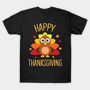 Happy Thanksgiving Day Family Dinner Cute Turkey Pilgrim T-Shirt